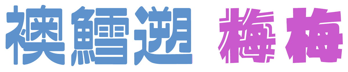 ファン蘭制作時の字形サンプル（左）とナカゴしゃれの比較参考（右）